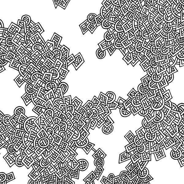 Image showing the front of this specific LLLinked square. The lines of LLLinked are drawn by hand. Each square is 6"x6", cut, labeled, signed, and stamped by hand. Each LLLinked square has a unique QR code/RFID label. No two squares are the same. Owners can register and connect with other owners at LLLinked.art.