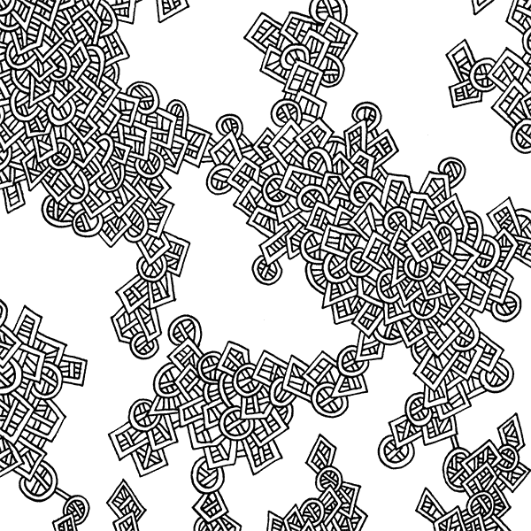 Image showing the front of this specific LLLinked square. The lines of LLLinked are drawn by hand. Each square is 6"x6", cut, labeled, signed, and stamped by hand. Each LLLinked square has a unique QR code/RFID label. No two squares are the same. Owners can register and connect with other owners at LLLinked.art.