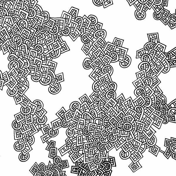 Image showing the front of this specific LLLinked square. The lines of LLLinked are drawn by hand. Each square is 6"x6", cut, labeled, signed, and stamped by hand. Each LLLinked square has a unique QR code/RFID label. No two squares are the same. Owners can register and connect with other owners at LLLinked.art.