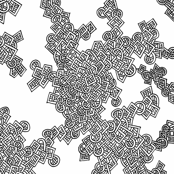 Image showing the front of this specific LLLinked square. The lines of LLLinked are drawn by hand. Each square is 6"x6", cut, labeled, signed, and stamped by hand. Each LLLinked square has a unique QR code/RFID label. No two squares are the same. Owners can register and connect with other owners at LLLinked.art.