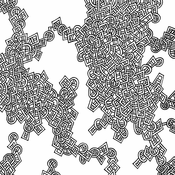 Image showing the front of this specific LLLinked square. The lines of LLLinked are drawn by hand. Each square is 6"x6", cut, labeled, signed, and stamped by hand. Each LLLinked square has a unique QR code/RFID label. No two squares are the same. Owners can register and connect with other owners at LLLinked.art.